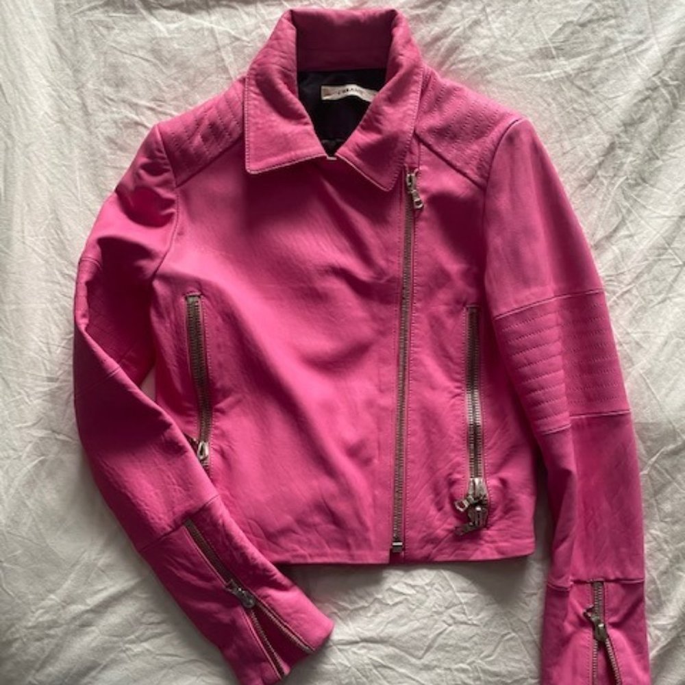 J Brand RTW Aiah Leather Jacket - Hibiscus